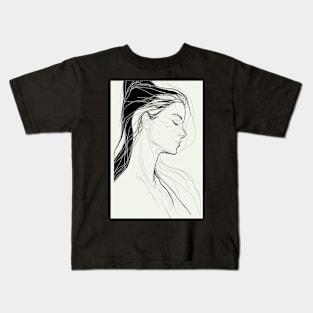 Minimal Female Line Art Aesthetic Minimalism Pencil Drawing Kids T-Shirt